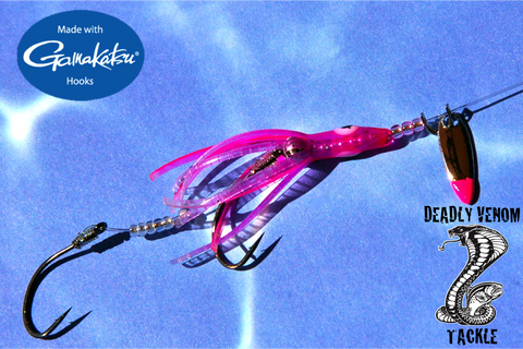 VENOMOUS HOOCHIE - UV WHISPER PINK STRIKER GLOW W/NICKLE PINK FLAME