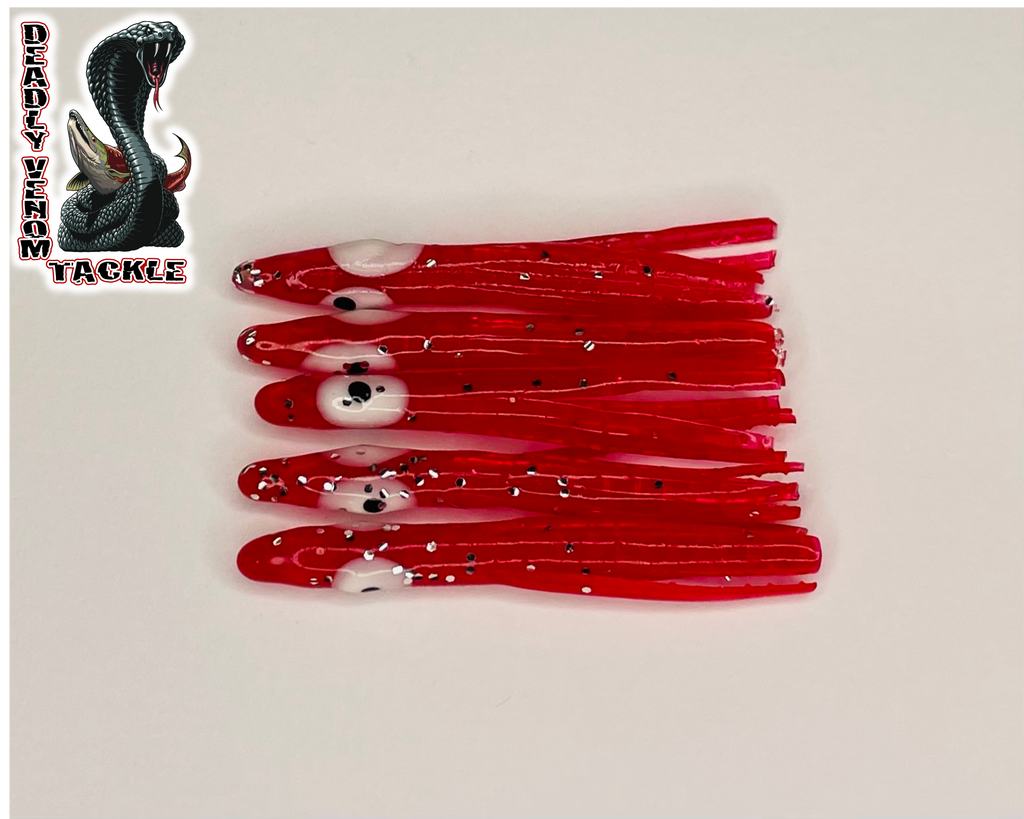 Squid Skirts 3 Pezzi Hoochie Rosso Shad – Esca Soft Plastic Per Tonno, Marlin, Wahoo – Traina