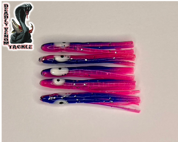 5-Pack Luminous Micro Hoochies Fishing Lures 4.5 Cm | UV Enhanced Pink Cotton Top | For Kokanee, Trout
